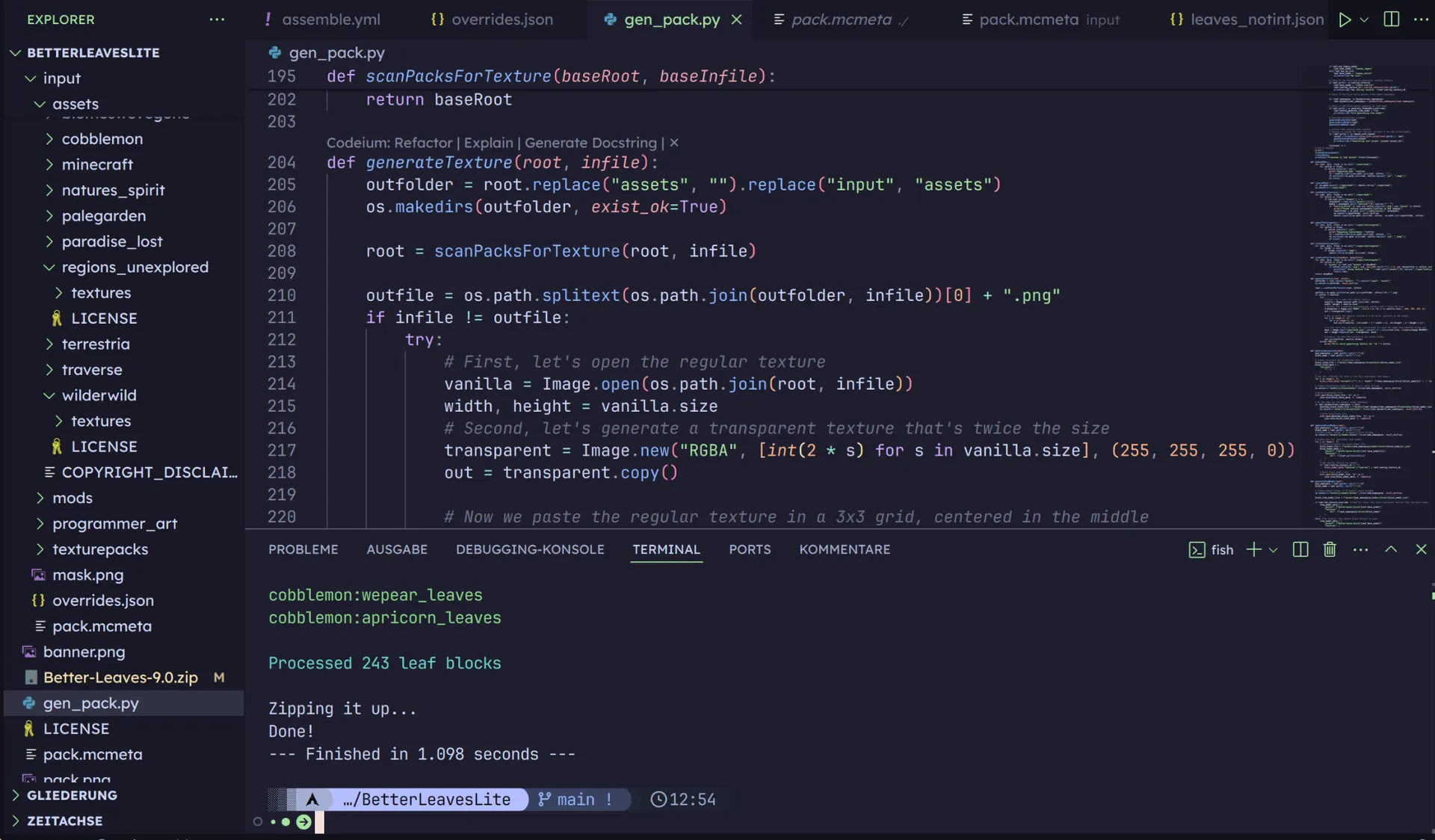 A screenshot showing the Python script code