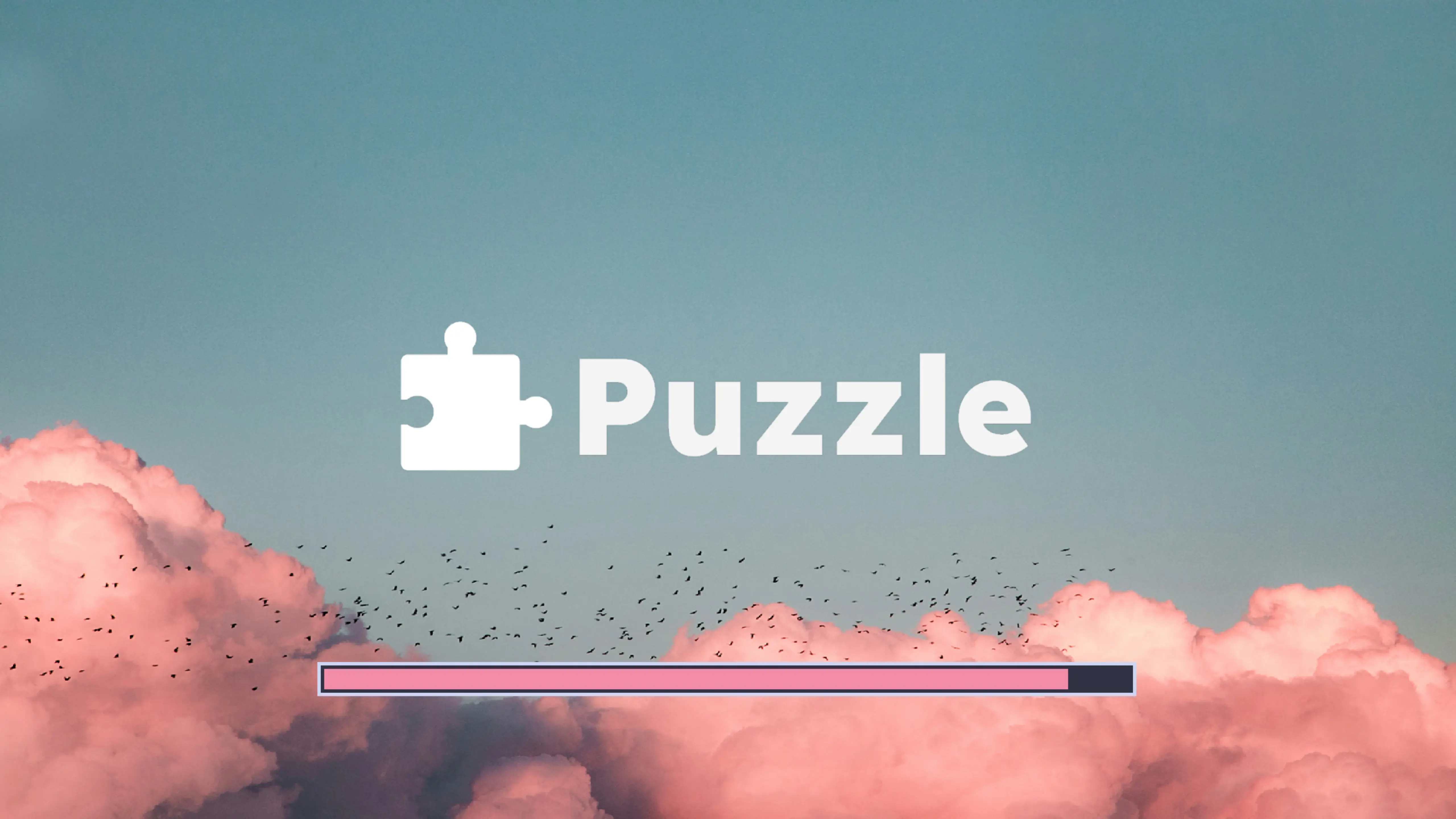 The Puzzle logo in front of an image of a sunset